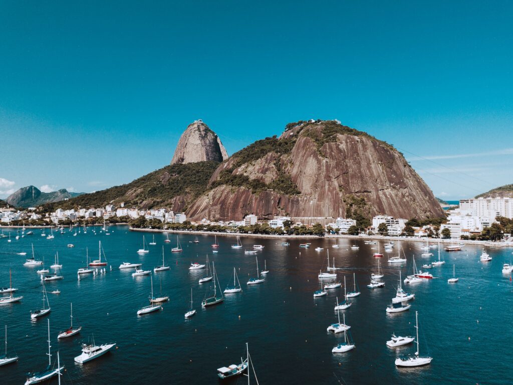Sailboats anchored in a bay in Rio de Janeiro Brazil